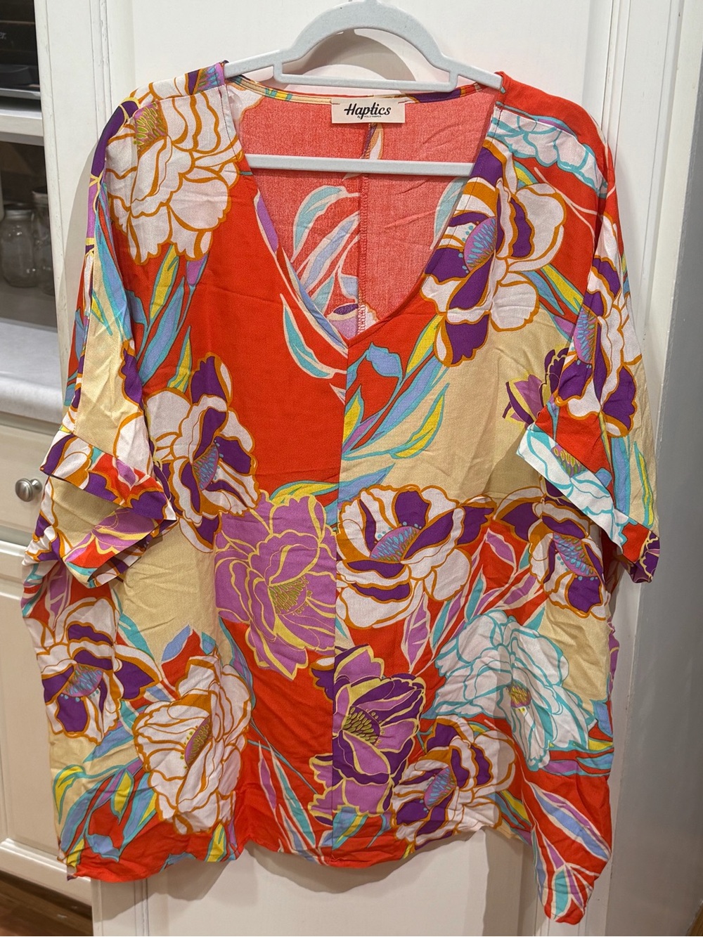 Haptics Red Floral V-Neck Tunic